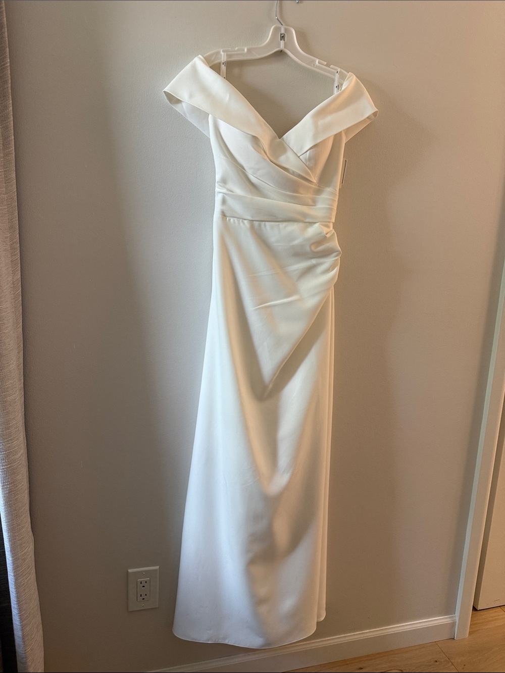 Off-Shoulder White Evening Gown